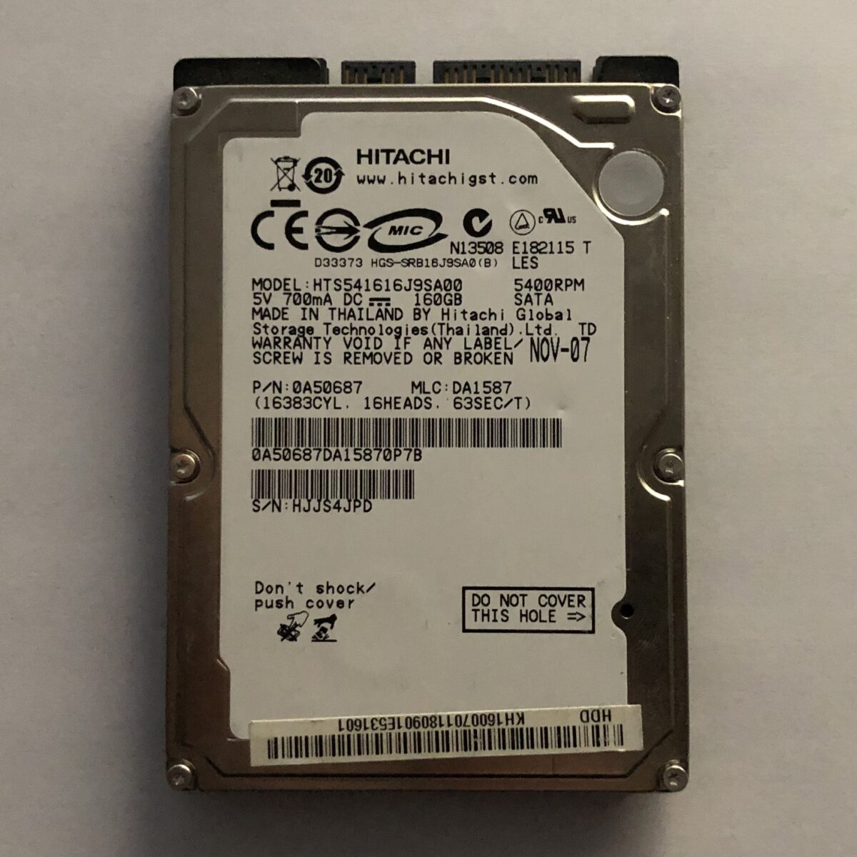 Σκληρός Δίσκος Hitachi 2.5" HTS541616J9SA00 ( 160GB ) ( SATA )