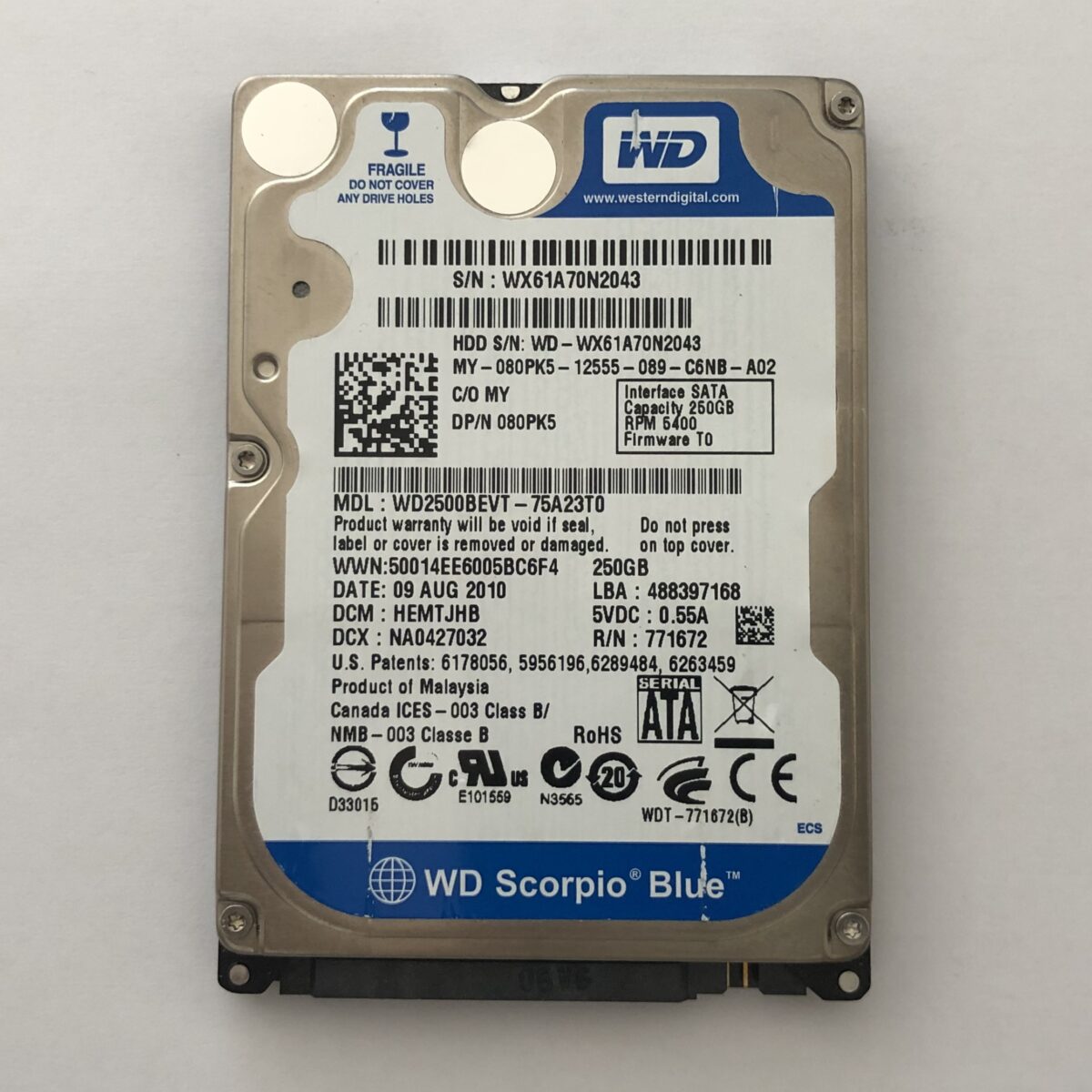 Σκληρός Δίσκος Western Digital 2.5" WD2500BEVT-75A23T0 ( 250GB ) ( SATA )